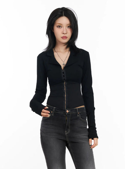 collared-corset-button-long-sleeve-top-cd1202