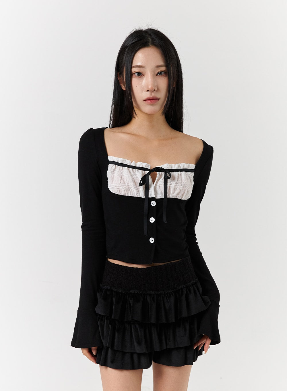 square-neck-bowknot-long-sleeve-crop-top-cd322