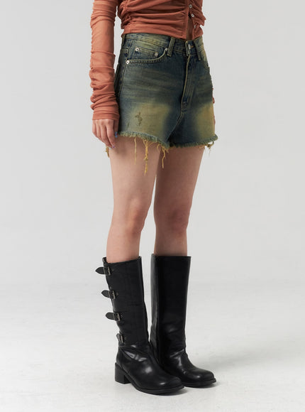 ripped-hem-denim-shorts-cl314