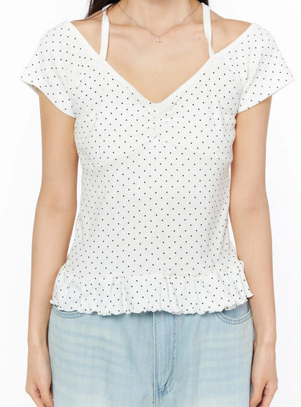 frill-hem-polka-dot-halter-short-sleeve-top-cu522