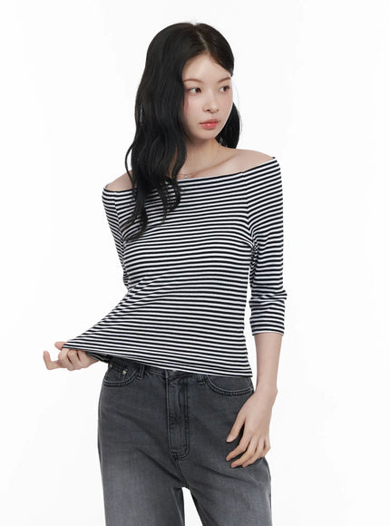 striped-off-shoulder-3-4-sleeve-top-ca510