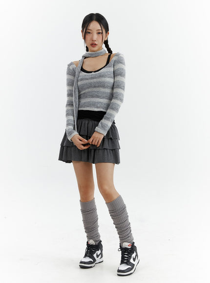 striped-u-neck-crop-top-with-scarf-cj424