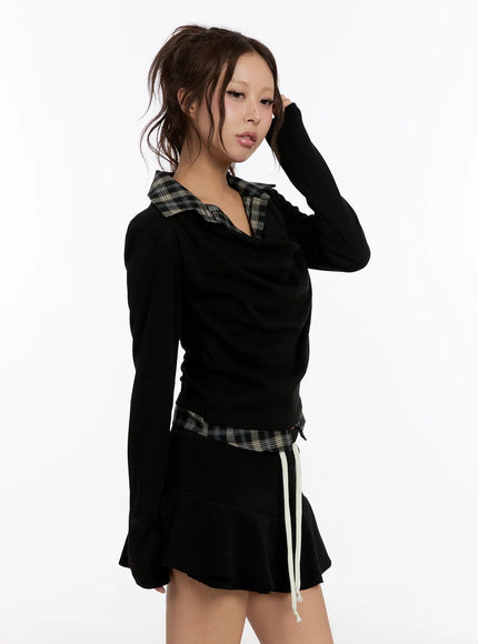 plaid-layered-long-sleeve-top-cn527