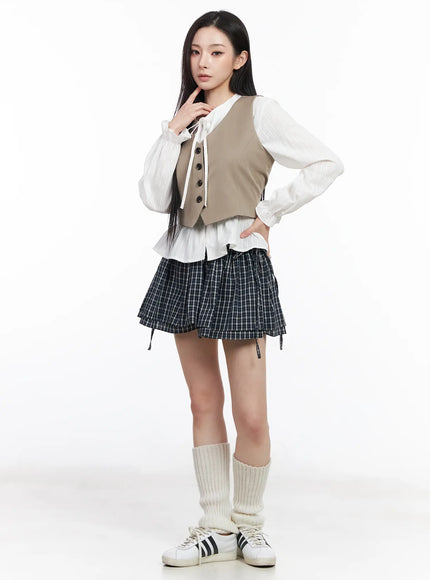 elastic-waist-plaid-skirt-cm519