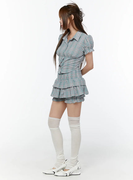 plaid-tiered-mini-skirt-cy518