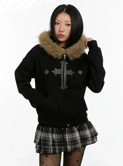 faux-fur-trim-zip-up-hoodie-id525