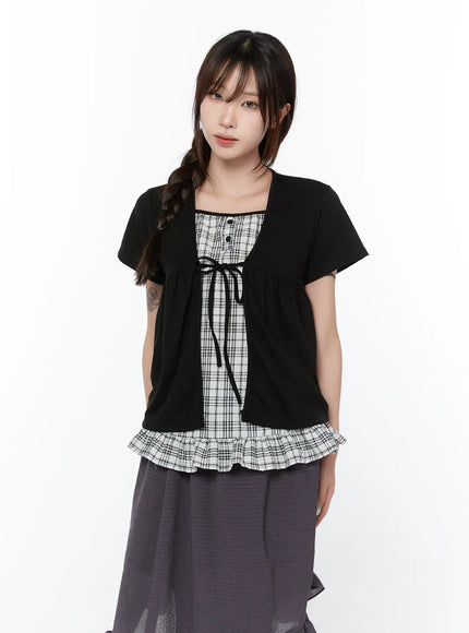 layered-check-frill-sleeve-top-cy515