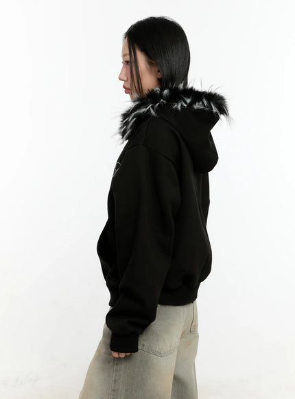 Faux Fur Zip-Up Hoodie CN506 - Acubi style | LEWKIN Faux Fur Zip-Up Hoodie CN506 - Acubi style | LEWKIN