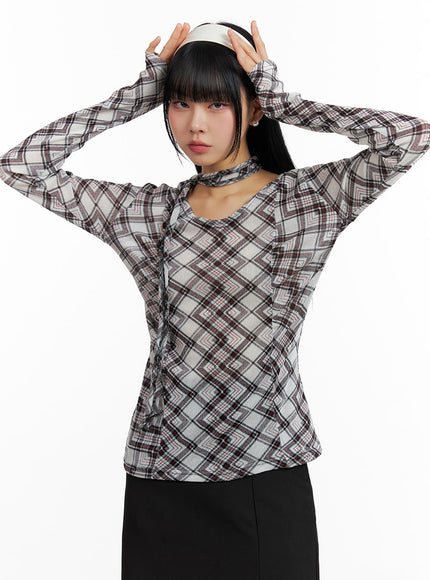 check-u-neck-tee-with-scarf-if402