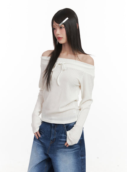 ribbed-off-shoulder-long-sleeve-ribbon-top-cj524