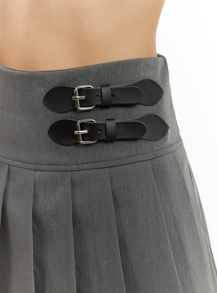 buckle-pleated-mini-skirt-is402