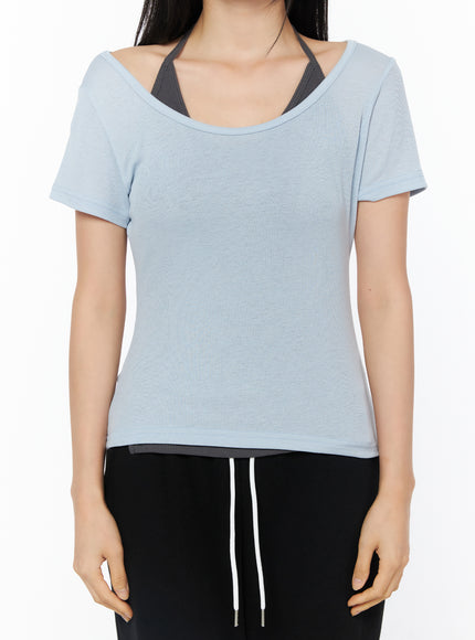 layered-halter-neck-short-sleeve-top-iu516