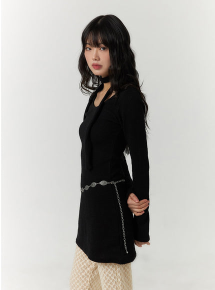 u-neck-slim-fit-mini-dress-with-scarf-cf407