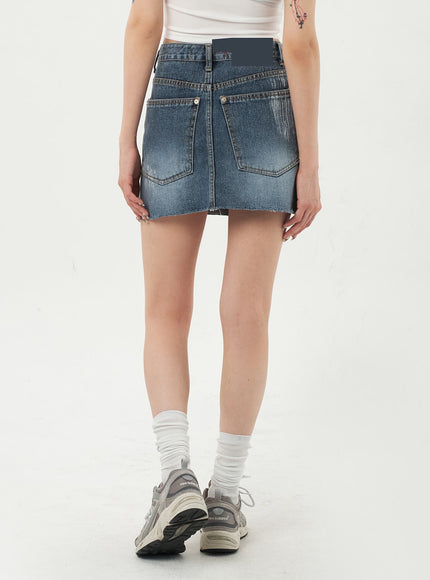 Mid-Wash Denim Mini Skirt CA328