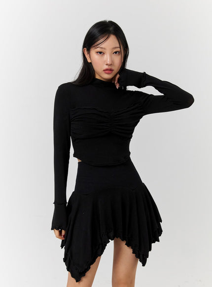 turtleneck-rib-knit-long-sleeve-crop-top-cd328