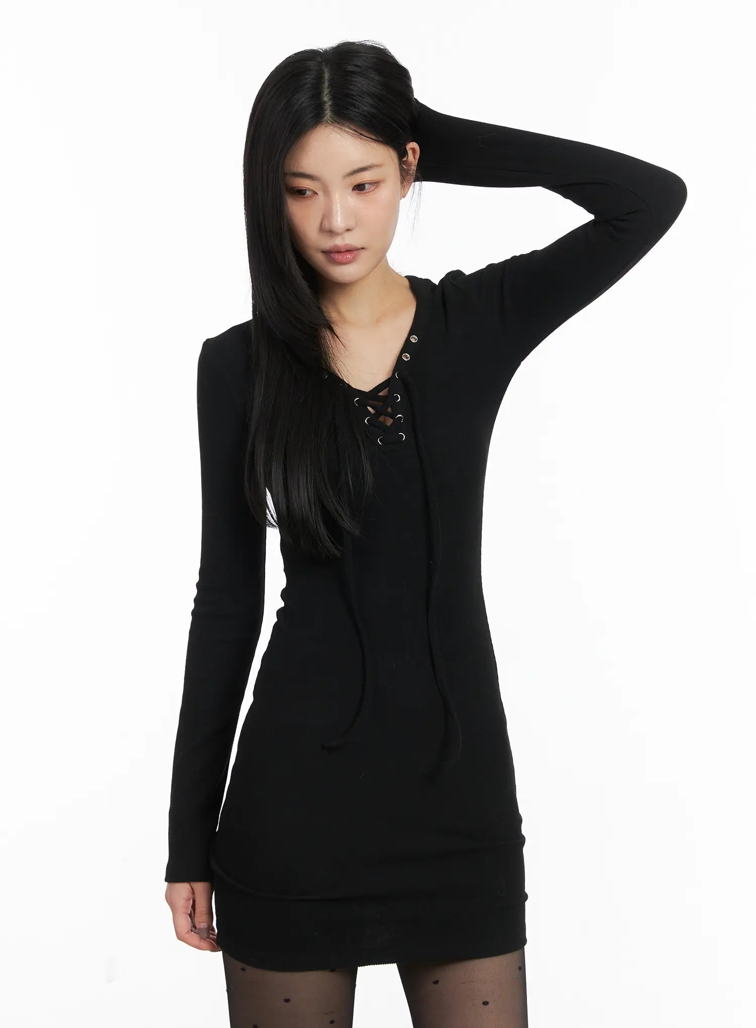 Ribbed Lace-Up Bodycon Mini Dress CD508 - Sexy style | LEWKIN Ribbed Lace-Up Bodycon Mini Dress CD508 - Sexy style | LEWKIN