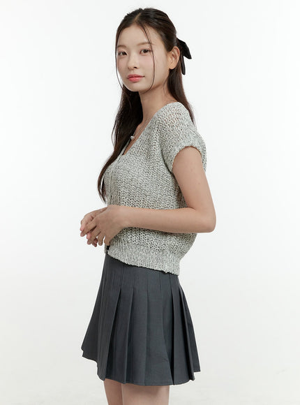 knitted-v-neck-short-sleeve-cardigan-ol430