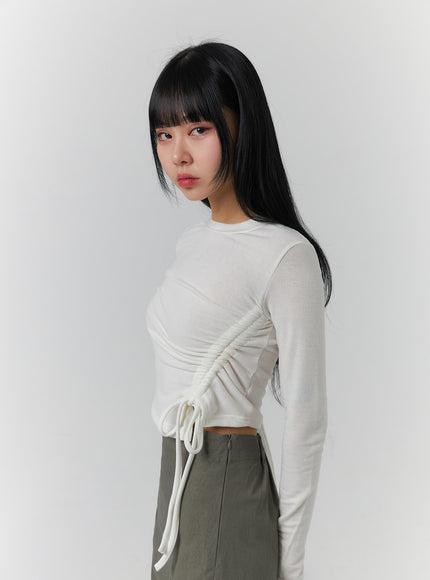 drawstring-long-sleeve-round-neck-tee-cj419