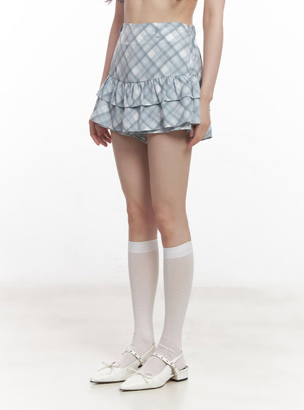 frill-plaid-print-mini-skirt-cy521