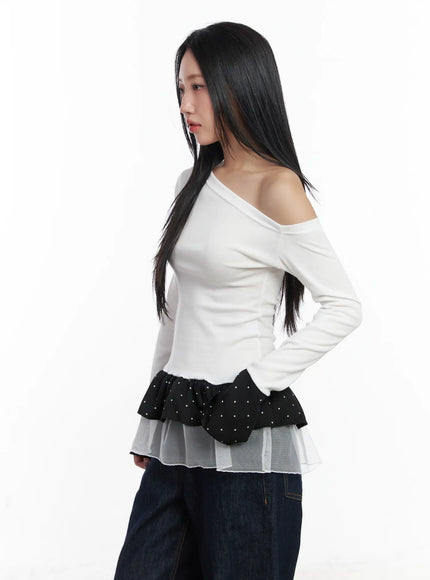 dotted-frill-long-sleeve-top-cf503