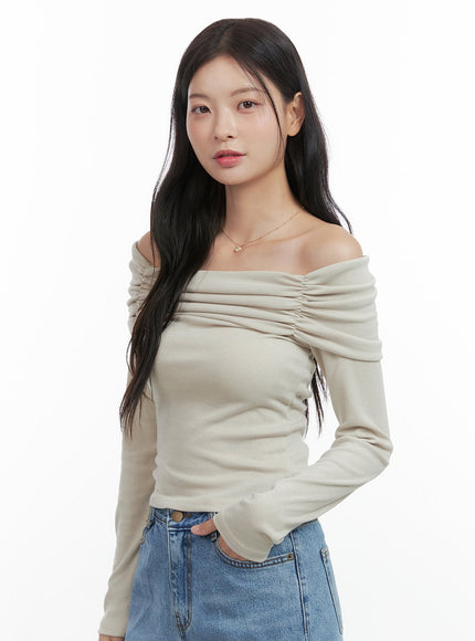 shirred-off-shoulder-long-sleeve-top-os423