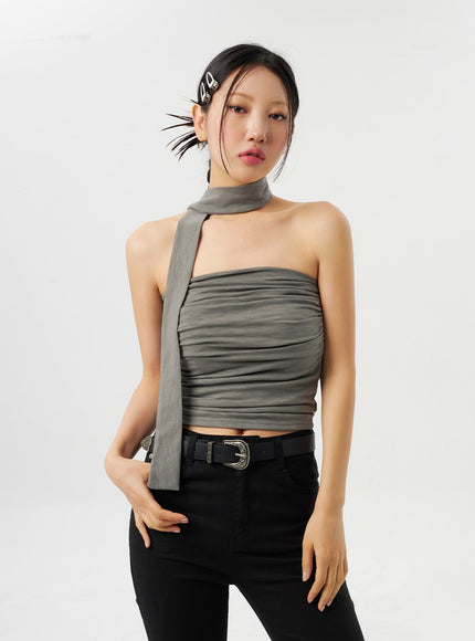 Ruched Tube Top With Scarf CY315