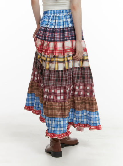 checkered-ruffle-patchwork-maxi-skirt-ca411