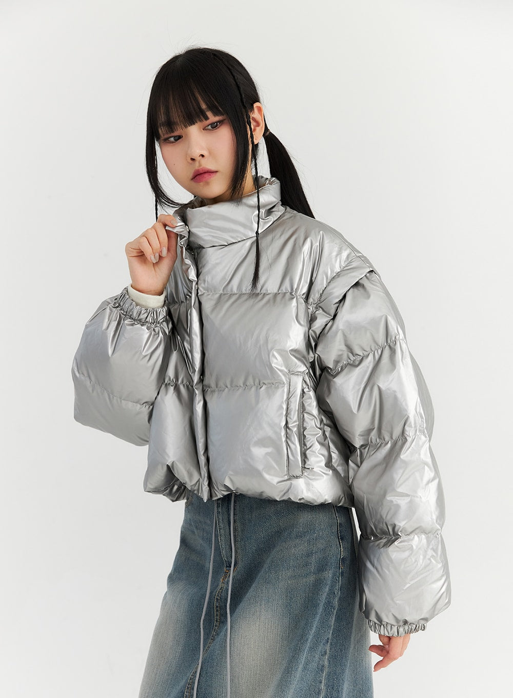 Cropped metallic 2024 puffer jacket