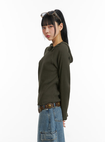 Side Button Detail Knit Hoodie CJ318