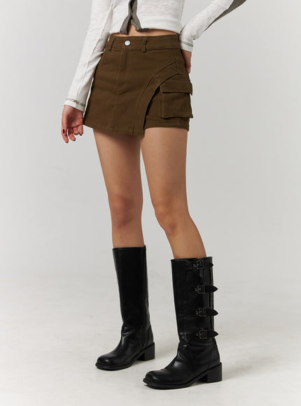 unbalanced-solid-high-waist-button-cargo-mini-skirt-cd329