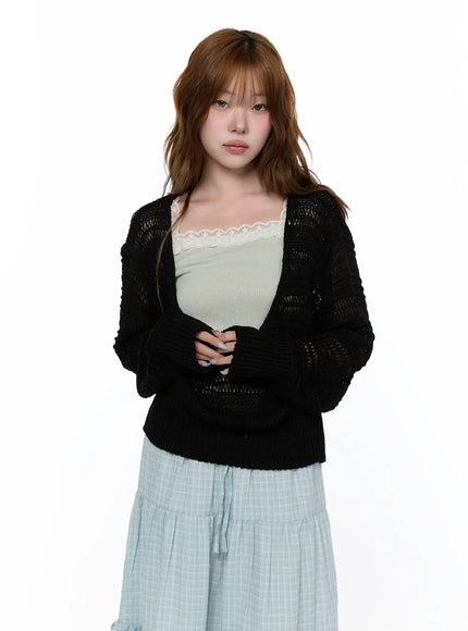 loose-fit-deep-v-neck-knit-cardigan-ca520 / Black