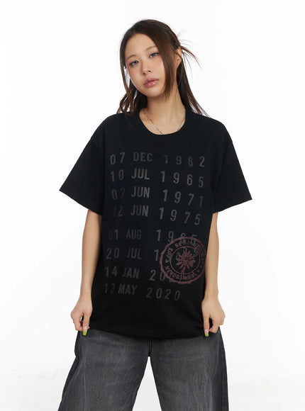 graphic-date-print-t-shirt-cm520 / Black