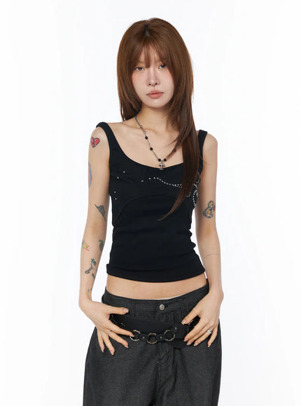 rhinestone-embellished-tank-top-cy527 / Black