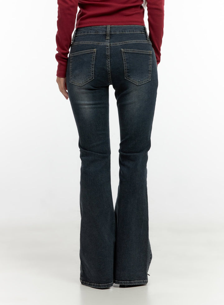 NINON USED-LOOK STONEWASHED FLARED DENIM JEANS main image 1