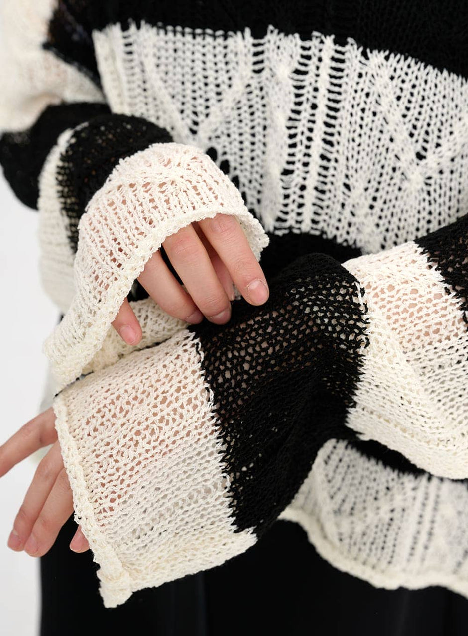 Sibyl Hollow Out Stripe Knit Set