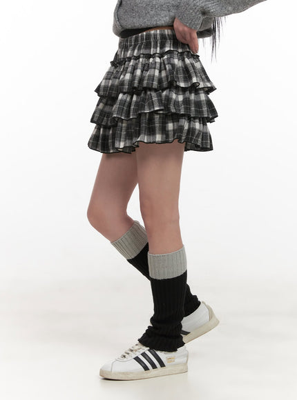 layered-ruffle-checkered-mini-skirt-cj517