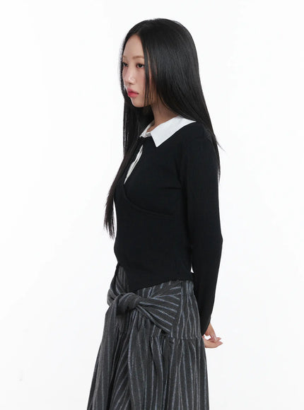 button-wrap-collar-ribbed-long-sleeve-top-cd529