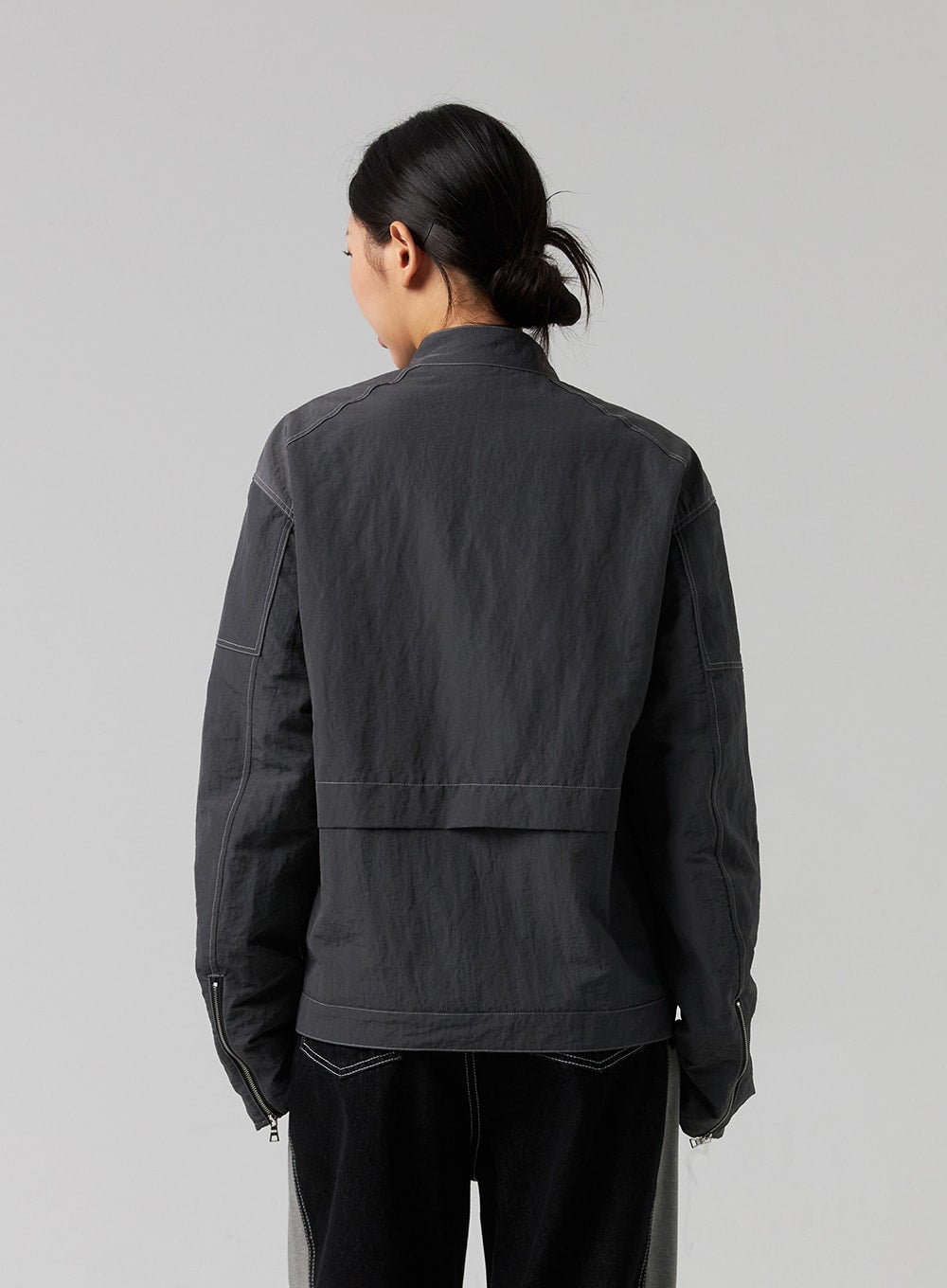 Collarless Nylon Zip-Up Jacket CG329