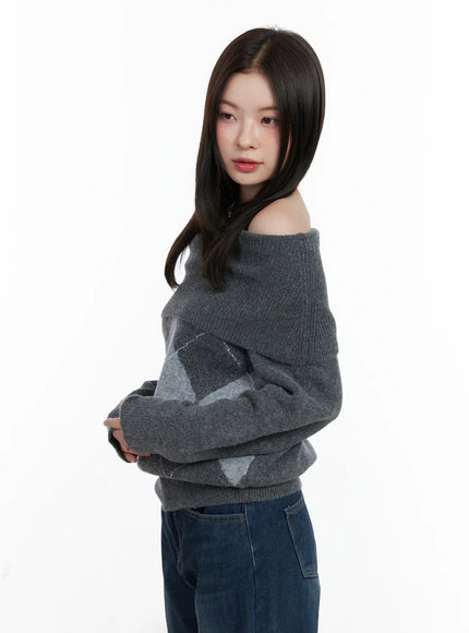 argyle-off-shoulder-knit-sweater-cn518