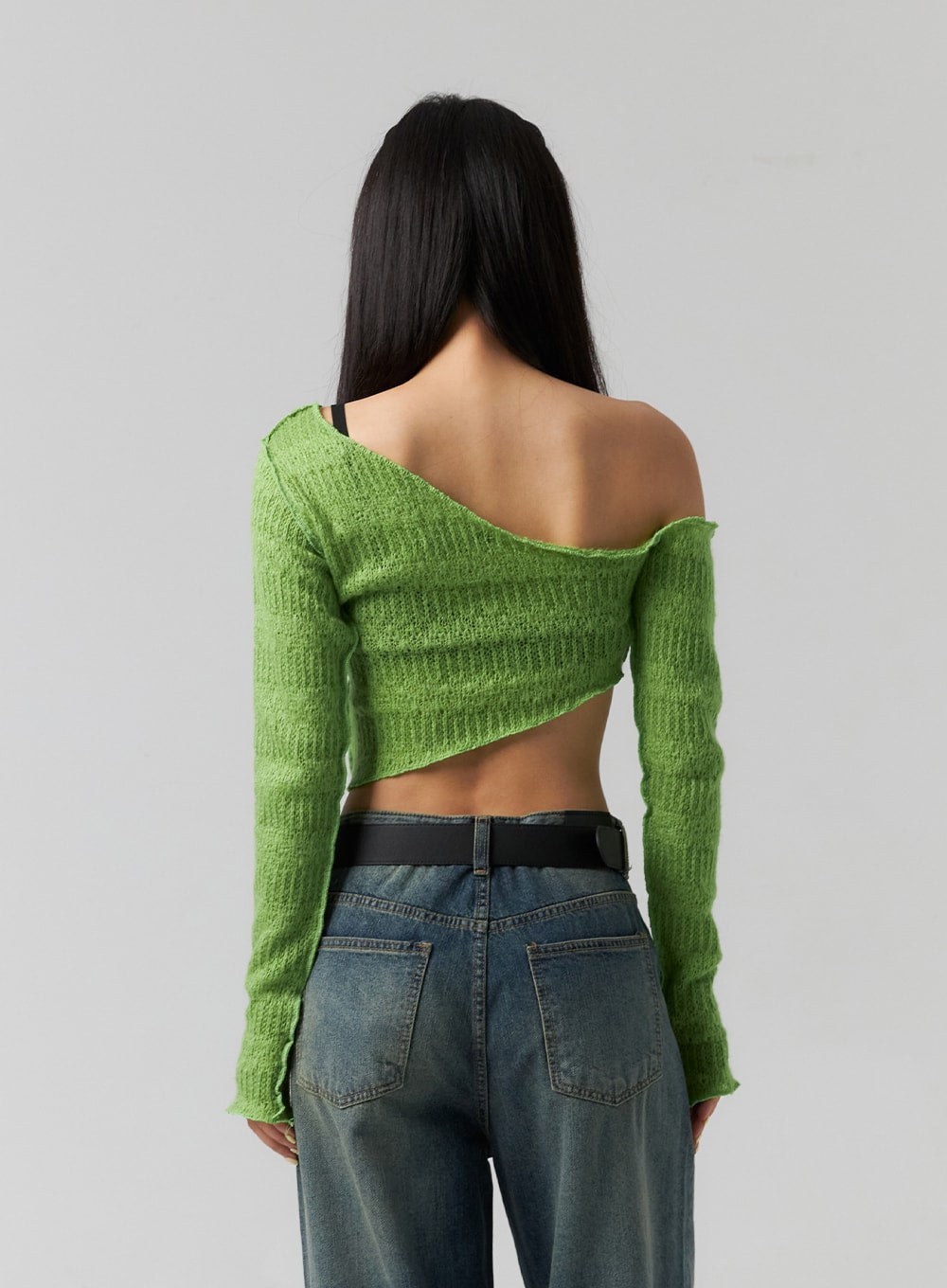 One shoulder crop top long sleeve hot sale