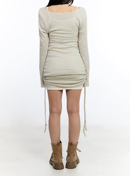 shirred-string-long-sleeve-mini-dress-iu503