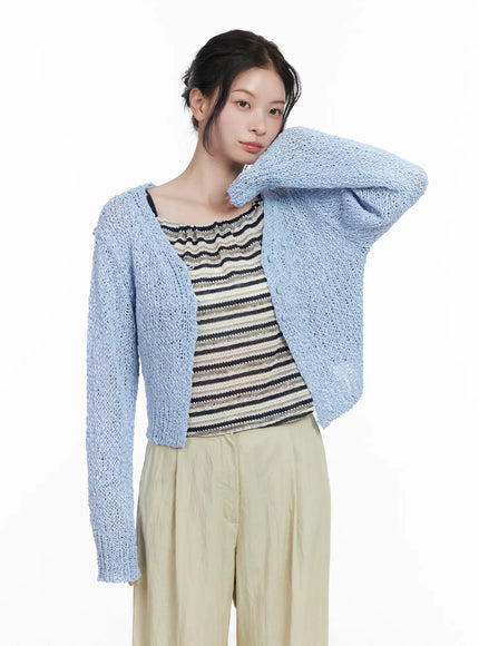 knitted-crop-cardigan-ca509 / Light blue