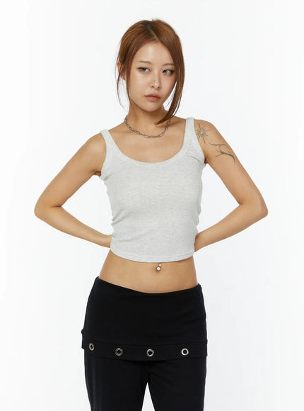 ribbed-deep-u-neck-sleeveless-top-cy521 / Light gray