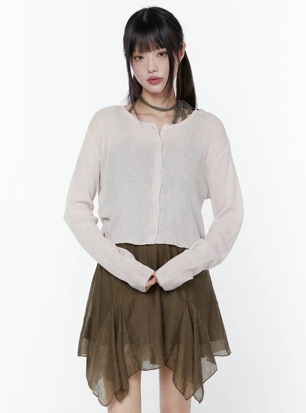 ribbed-long-sleeve-cardigan-cu508 / Light pink