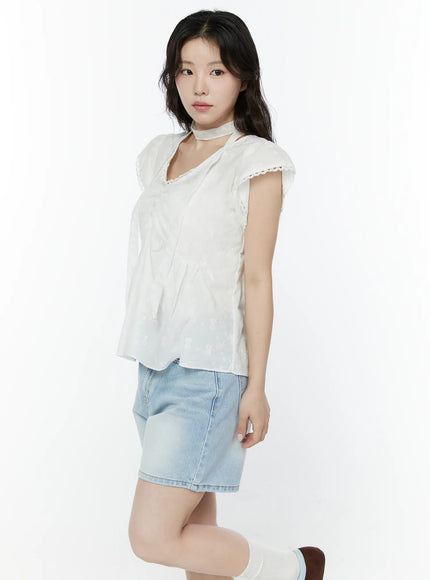 embroidered-ribbon-blouse-and-skinny-scarf-set-iy511