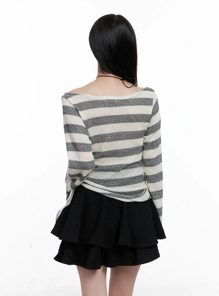 striped-ruched-wide-neck-top-cs523