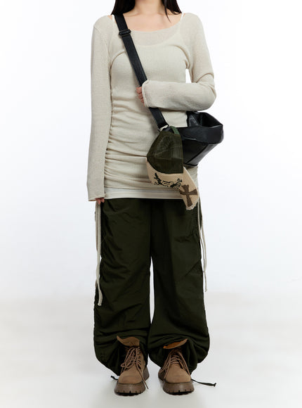 shirred-string-long-sleeve-mini-dress-iu503