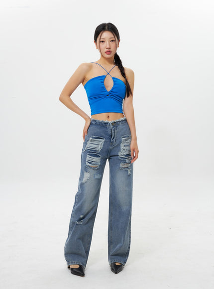 Wide Leg Ripped Jeans IY311