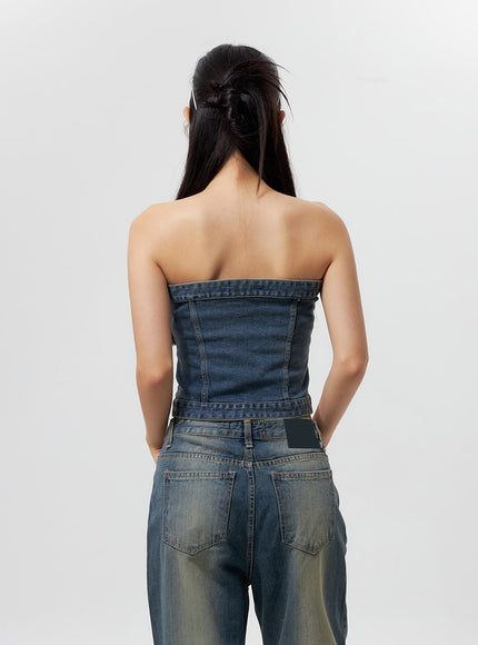 denim-button-tube-top-cy323