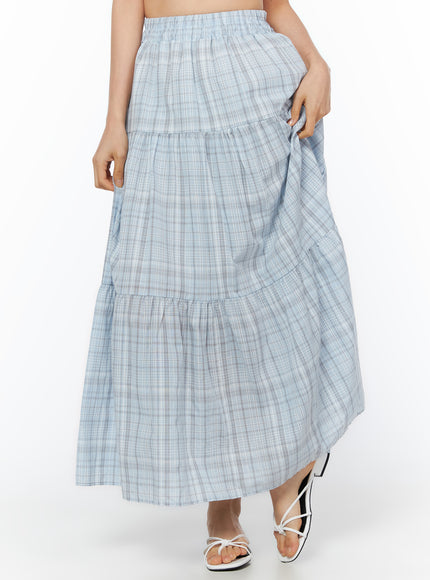 plaid-ruffle-long-skirt-iu519